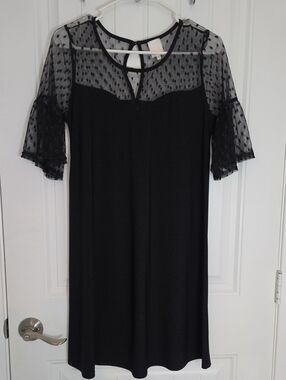 Siren Lily Black Dot Mesh Yoke Mini Dress